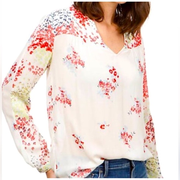 Lucky Brand Floral Print Peasant Blouse, Gathered Sleeves Sz Lg w MEASUREMENTS! - Picture 13 of 13